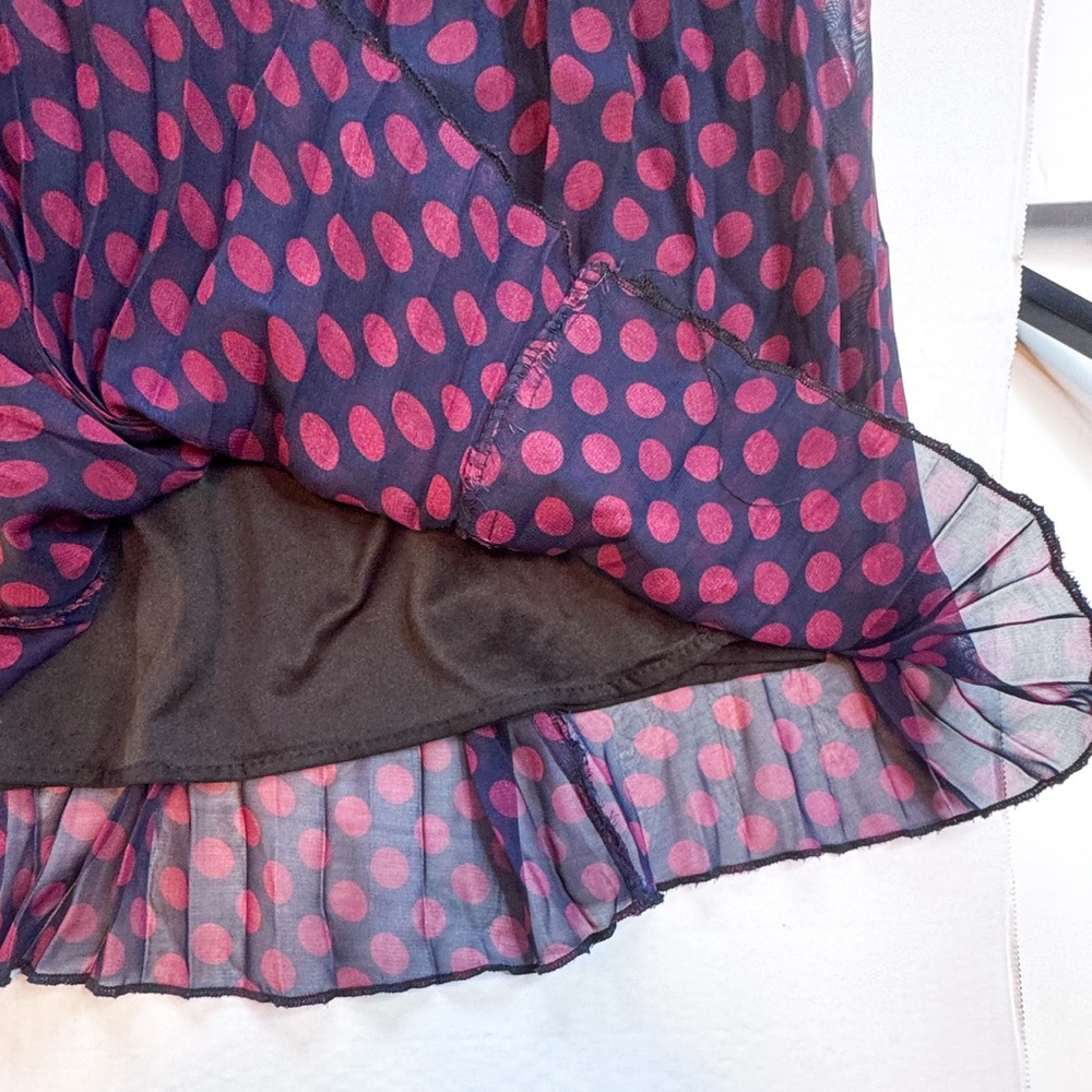 She’s Cool Pleated Polka Dot Skirt 1X Purple Pink Chiffon Midi Elastic Waist - Picture 7 of 13